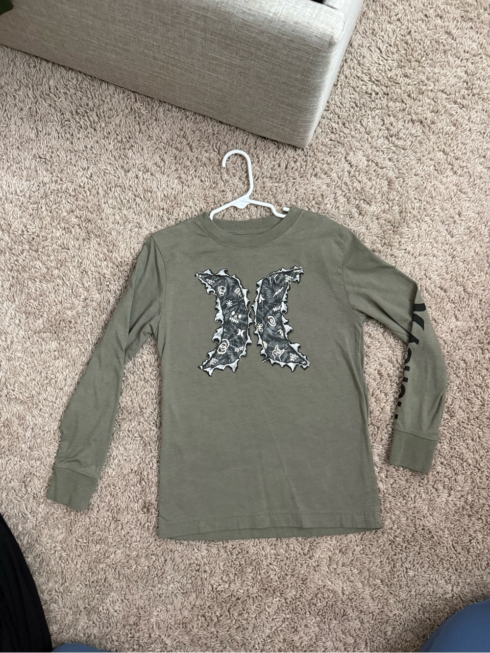 Hurley Olive Green Long Sleeve Tee with Bandana 'H' Graphic
